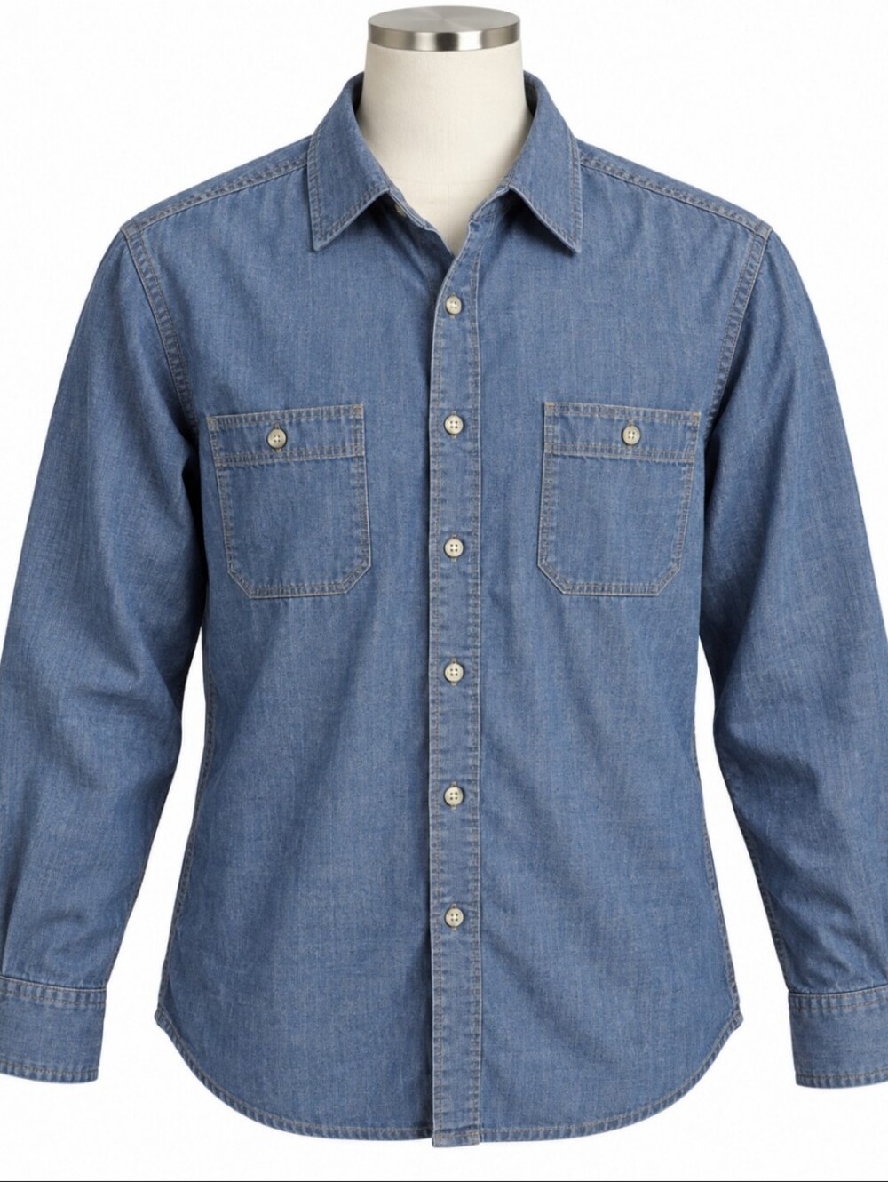 Men's Blue Chambray Button-Down Shirt. Size XL